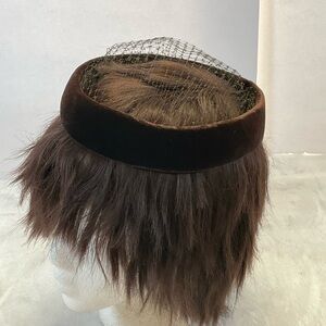 Brown‎ velvet pill box vintage hat women’s 60’s Madcaps NY